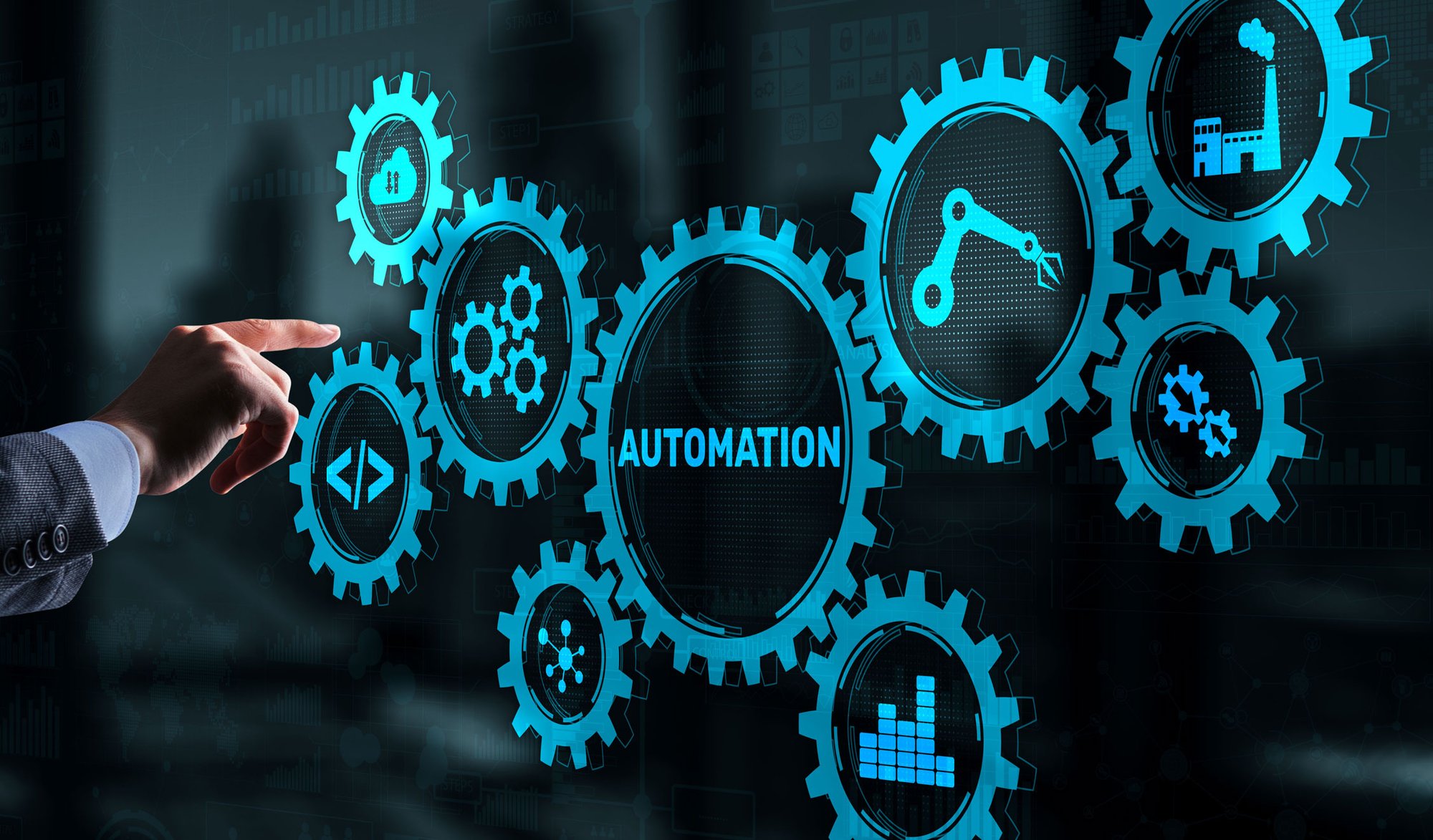Business automation technology process — professional pressing virtual interface for workflow optimization Business automation technology process — professional pressing virtual interface for workflow optimization